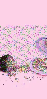 Colorful glitter makeup on pink backdrop mobile wallpaper.