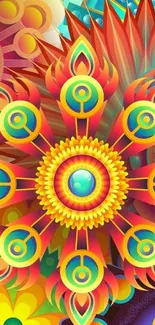 Vibrant mandala art wallpaper with colorful patterns.