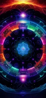 Colorful cosmic mandala design for phones.