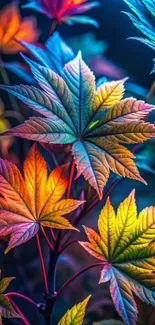 Colorful maple leaves with vibrant hues