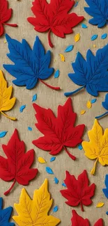 Colorful maple leaves on beige background
