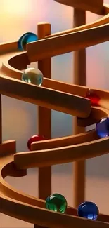 Mobile wallpaper featuring a colorful marble run maze with vibrant marbles.