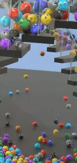 Colorful marbles cascade in abstract art wallpaper.