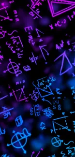 Neon math equations on dark wallpaper.