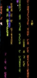 Colorful matrix-style codes on a black background.