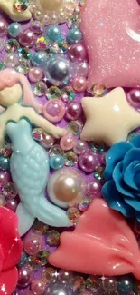 Vibrant phone wallpaper with mermaid and colorful beads.