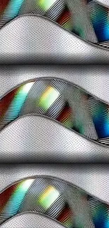 Abstract colorful wave pattern with metallic texture.