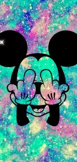 Vibrant Mickey Mouse wallpaper with galaxy background.