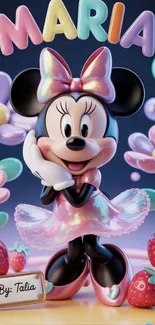Cute Minnie Mouse with pastel flowers.