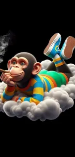 Vibrant monkey on a cloud, colorful wallpaper.