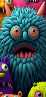 Colorful monsters gathering with quirky expressions.