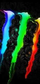 Colorful glowing claw marks on dark background.