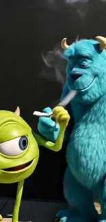 Colorful cartoon monsters smoking together.