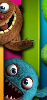 Bright monster-themed wallpaper with colorful furry creatures.