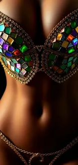 Colorful mosaic bikini art with vibrant glass design.