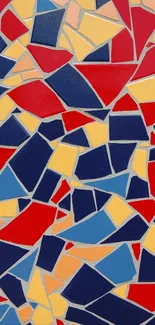 Colorful mosaic pattern with blue, red, and yellow shapes.