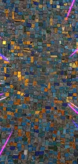 Colorful mosaic mobile wallpaper with blue and orange tiles.