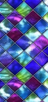 Colorful mosaic pattern with blue and purple tiles.