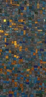 Vibrant mosaic tile wallpaper in blue and orange.