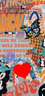 Colorful abstract phone wallpaper with quotes and butterfly.