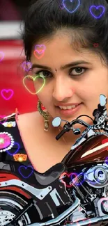 Artistic portrait with motorcycle design in colorful shades.