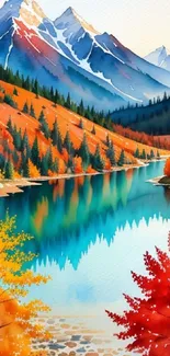 Colorful mountain lake with autumn foliage and reflections.