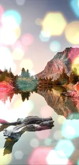 Colorful mountain reflection with bokeh.