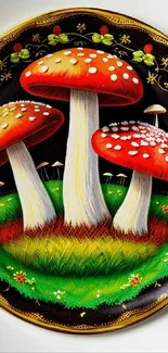 Vibrant red mushrooms in artistic nature scene.