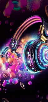 Vibrant abstract wallpaper with colorful headphones.