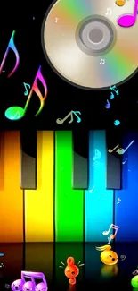 Colorful music keyboard with vibrant notes.