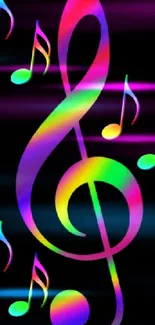 Colorful music notes on black background wallpaper.