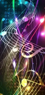 Colorful glowing music notes wallpaper.