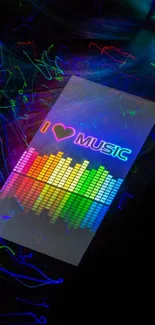 Vibrant neon music wave wallpaper design.