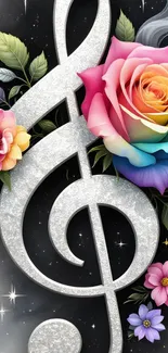 Colorful musical wallpaper with flowers.