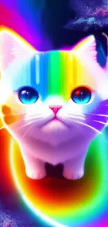 A neon rainbow-colored cat in a vibrant, colorful design.