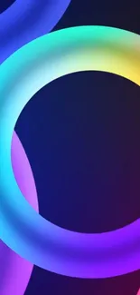 Vibrant neon circles wallpaper with blue, purple, and pink gradient.