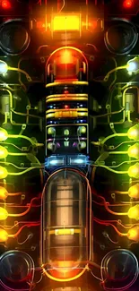 Futuristic neon circuit design wallpaper.