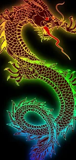 A vibrant, neon dragon wallpaper with a black background and colorful accents.