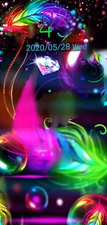 Neon feathers mobile wallpaper with vibrant abstract design.