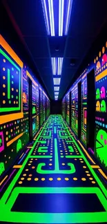 Colorful neon corridor inspired by arcade games.
