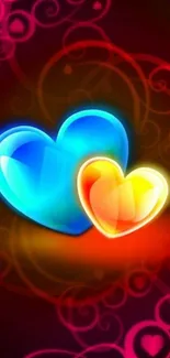 Neon heart wallpaper with glowing colors in a vibrant design.