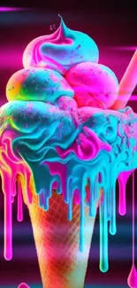 Neon-themed colorful ice cream cone wallpaper.