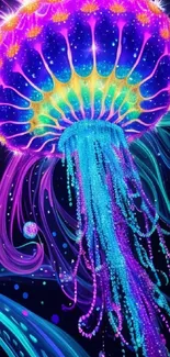 Vibrant neon jellyfish wallpaper with swirling colors.