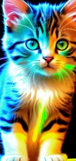 Colorful neon kitten wallpaper with vibrant hues.