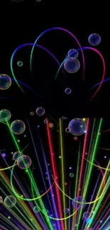 Dynamic wallpaper with colorful neon lights and bubbles.