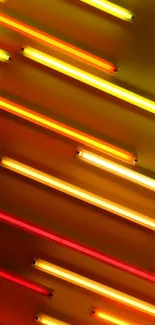 Colorful neon light stripes forming a dynamic pattern on a dark background.