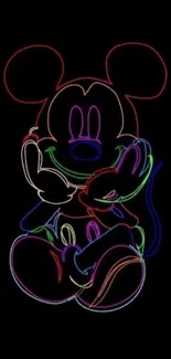 Colorful neon outline of a mouse on a black background as a mobile wallpaper.