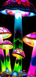 Bright neon mushrooms glowing in mystical colors.