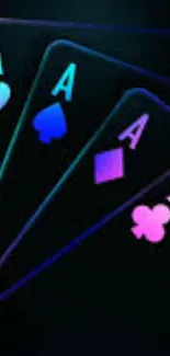 Neon playing cards with black background.