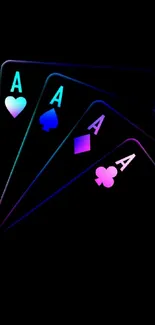 Neon poker aces on a black background.